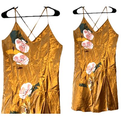 Gold With Printed Flowers Short Dress item
