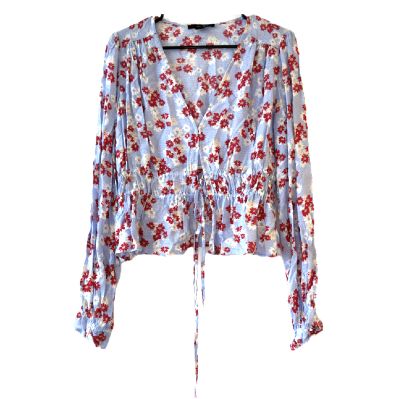 Light Blue Red/White Floral Print Blouse item