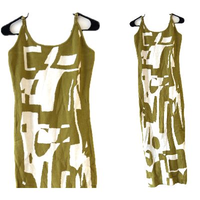 White and Olive Green Long Dress item
