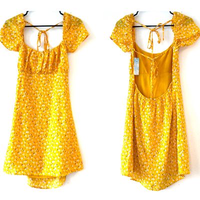 Mustard With Withe Floral Print Short Dress item