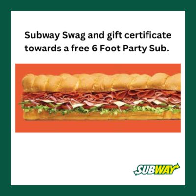 Basket of Subway swag and gift cert for 6 foot party sub item