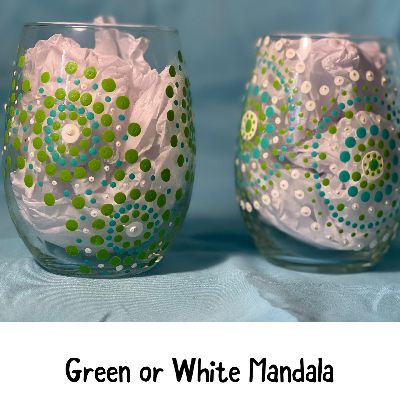 Green or White Mandala glass item