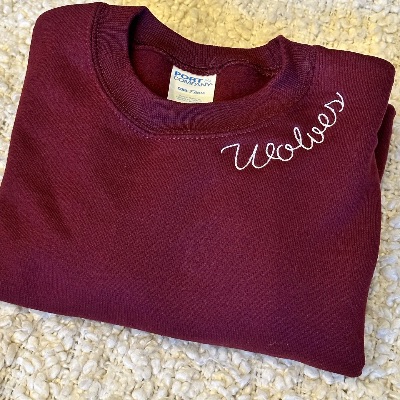 ADULT 2X-3XL Maroon Embroidered Wolves Crewneck Sweatshirt item