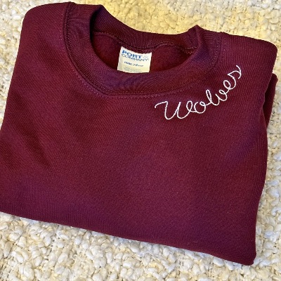 Youth &amp; Adult Maroon Embroidered Wolves Crewneck Sweatshirt item