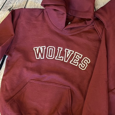 ADULT 2XL-3XL Maroon Embroidered Wolves Hoodie item