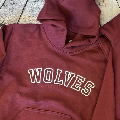 ADULT S-XL Maroon Embroidered Wolves Hoodie item