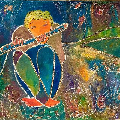 Flute Player on Styrofoam- 4'x3' item