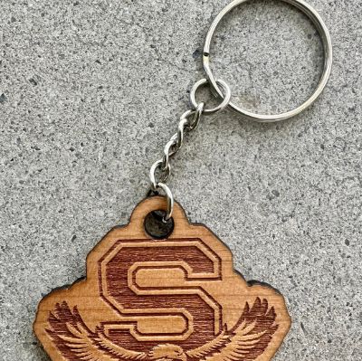 Laser-Etched Wooden SCA Eagle Logo Keychain item