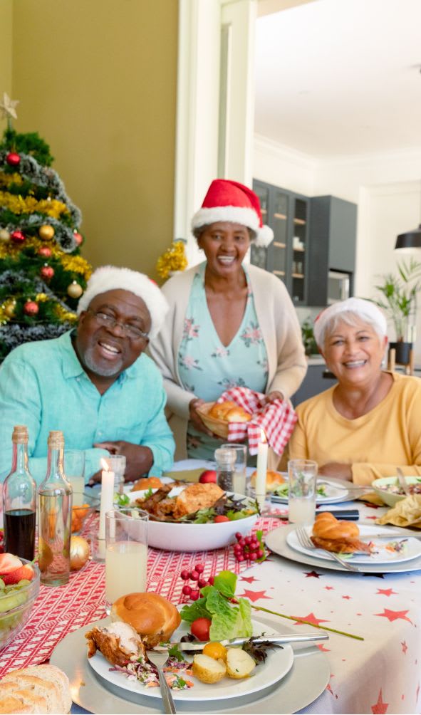 Diverse group of seniors at Christmas dinner
