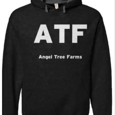 White ATF on black sweatshirt item
