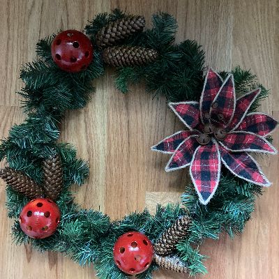 Christmas Pickleball Wreath Pinecones and Plaid item