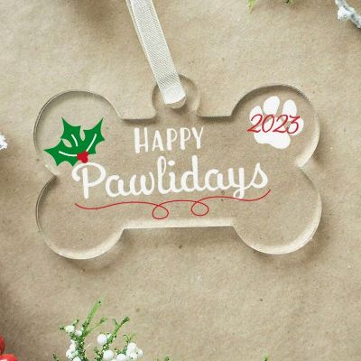 Happy Pawlidays Acrylic Dog Bone Ornament item